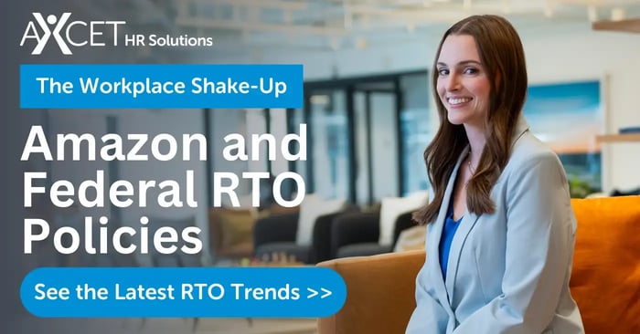 Clickable image hyperlinked to a blog post by Axcet HR Solutions on Amazon RTO policies and federal employees returning to office and it's impact on small business remote work policies